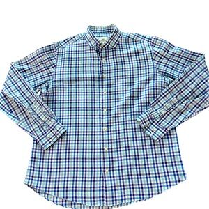 Ben Sherman Tailoring Slim Fit Long Sleeve Blue‎ Plaid Shirt Size Large